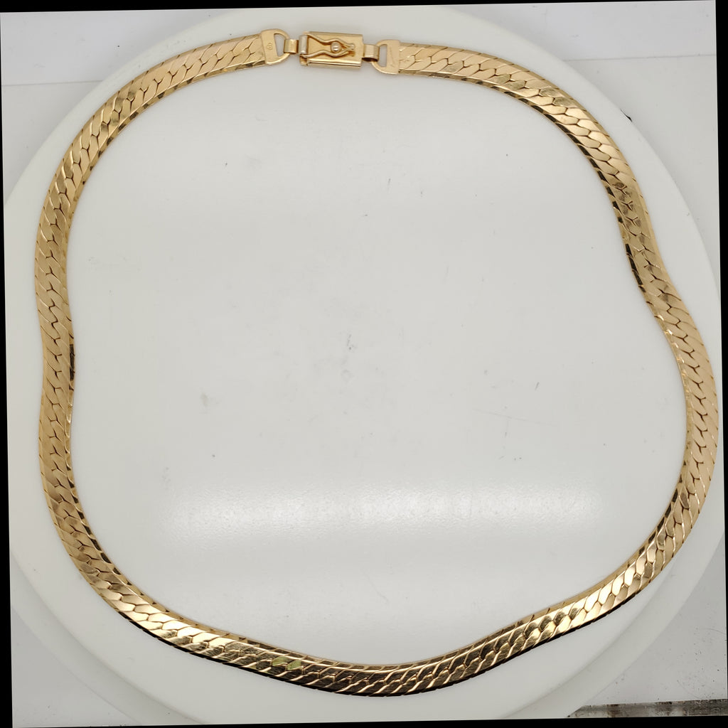 14K Yellow Gold 16"" Beveled Herringbone Necklace