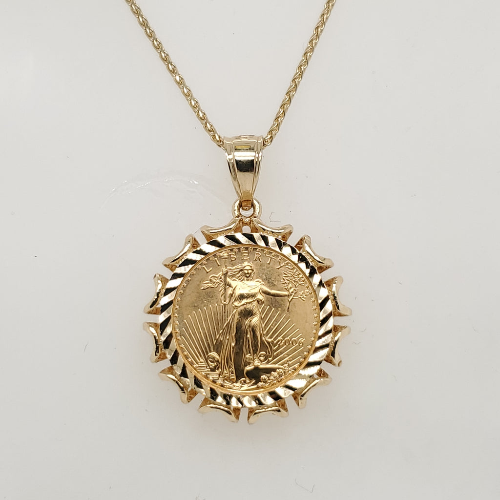 14kt Yellow Gold and Diamond 1/10 Ounce Gold Coin Necklace