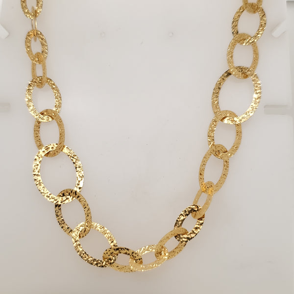 18Kt Yellow Gold 36"" Hammered Oval Link Necklace