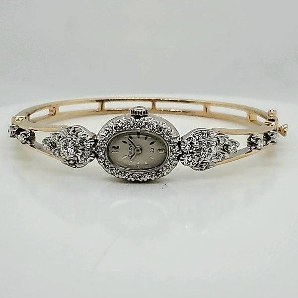 Pre-Owned Vintage 14kt Yellow and White Gold Diamond Bangle Watch