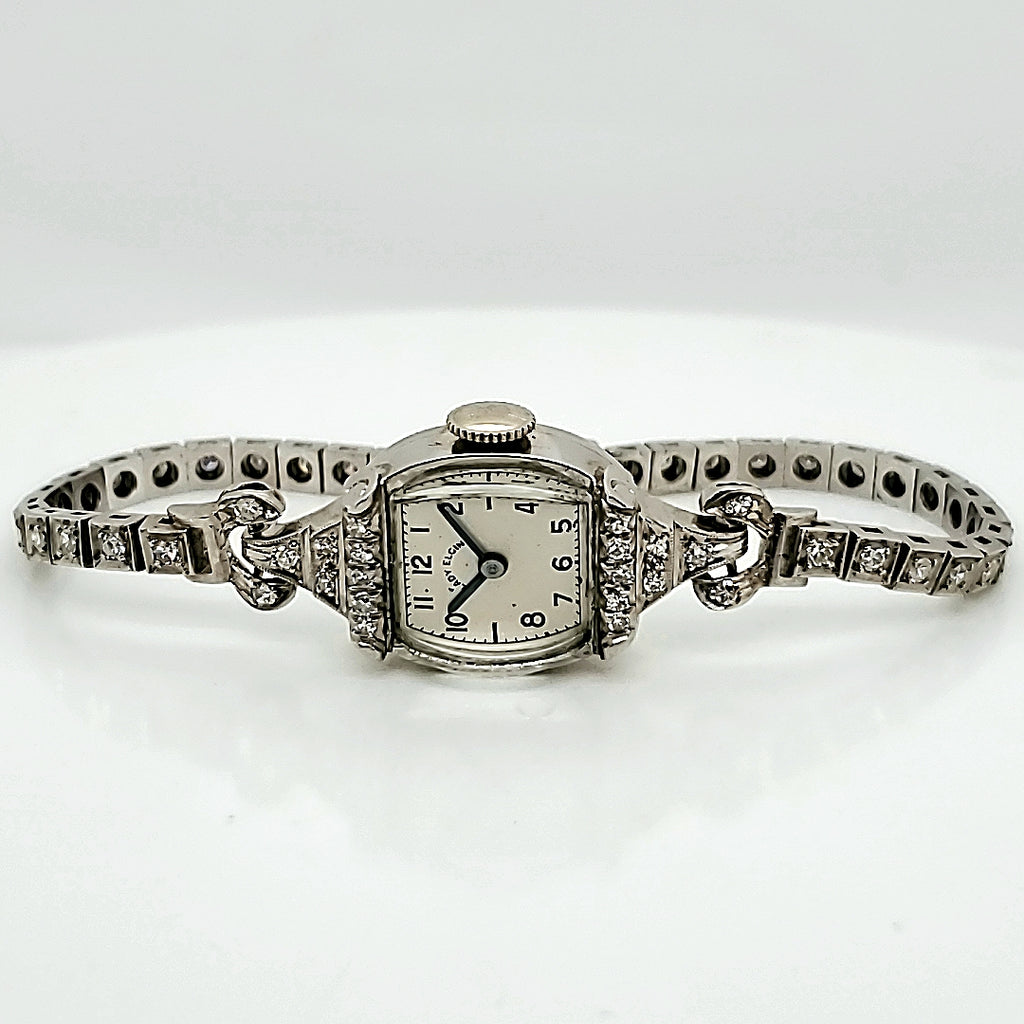 Pre-Owned Vintage Platinum And Diamond Elgin Dinner Watch