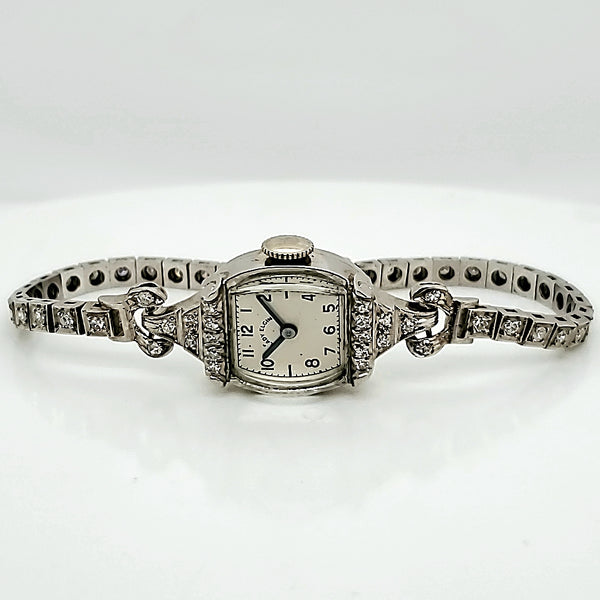 Pre-Owned Vintage Platinum And Diamond Elgin Dinner Watch