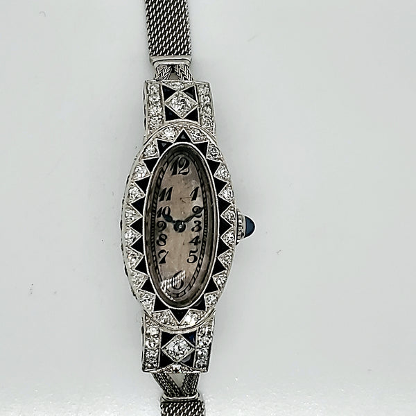 Pre-Owned Art Deco Platinum Diamond and Sapphire Dinner Watch