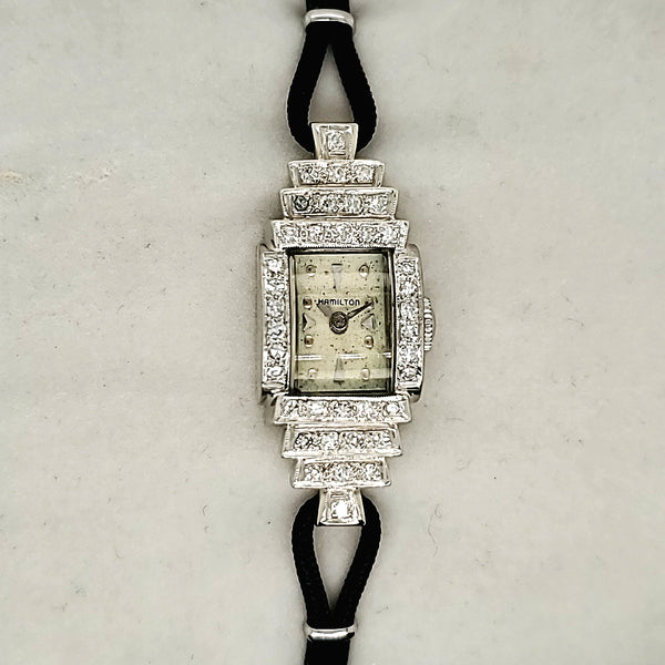 Vintage Hamilton 14kt White Gold and Diamond Dinner Watch