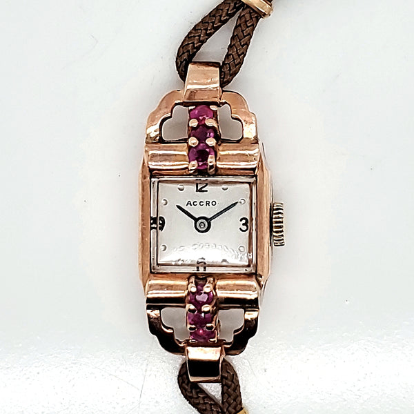 Pre-Owned 14Kt Rose Gold And Ruby Watch