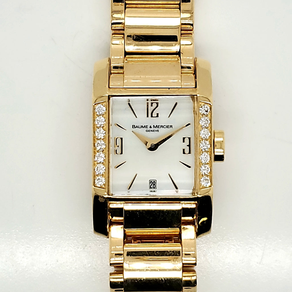 Pre- Owned Baume & Mercier 18kt Yellow Gold Diamond Tank Watch