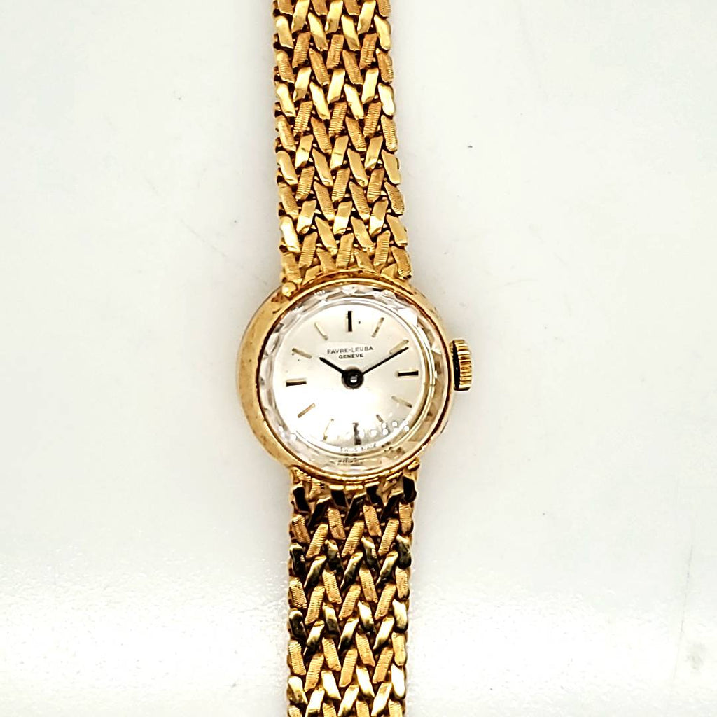 Pre owned Vintage Favre Leuba 18kt Yellow Gold Mesh Bracelet Watch with Manual Wind Movement