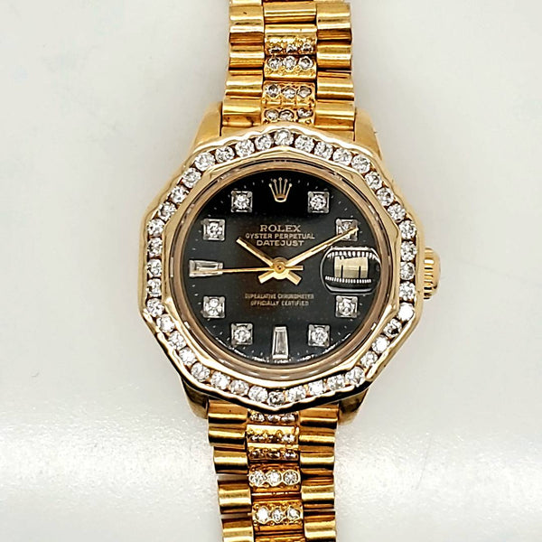 Pre-owned 1979 Rolex Presidential 18kt yellow gold with diamond dial band and bezel