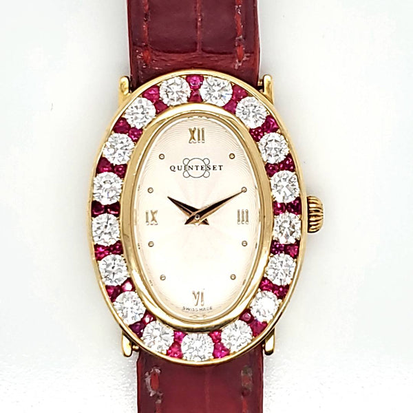 Quinteset 18kt Yellow Gold Diamond and Ruby Ladys Watch