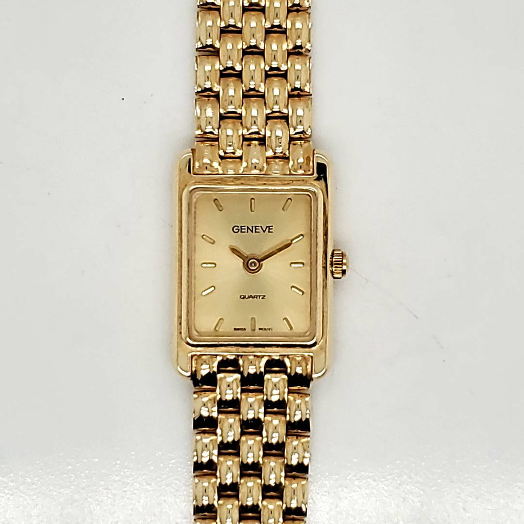 Ladys 14kt Yellow Gold Geneve Tank Quartz Watch