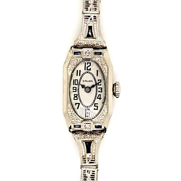 Pre-Owned Art Deco 14kt White Gold Sapphire and Diamond Gruen Watch