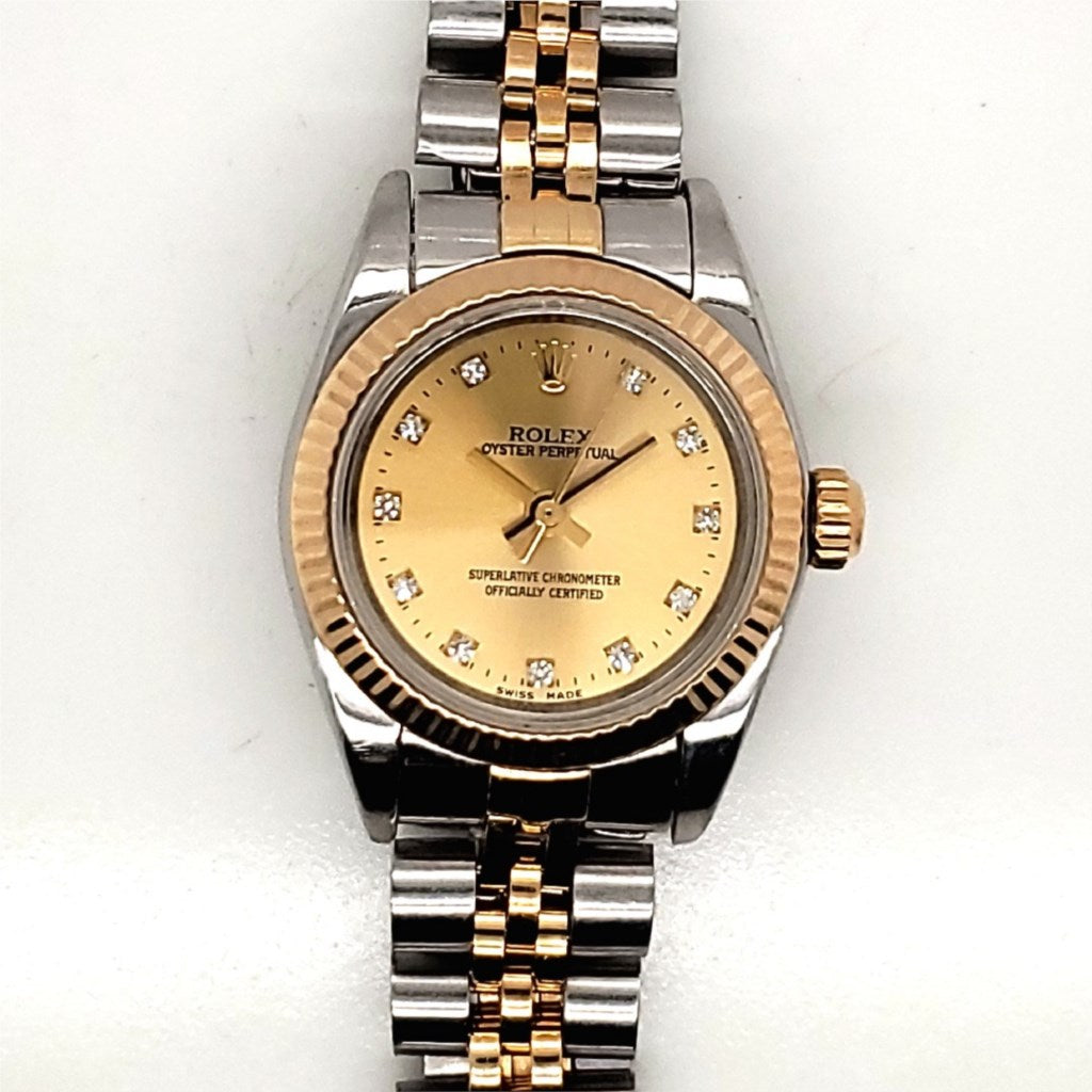 Pre-owned Ladys 2005 1/2 Rolex Oyster Perpetual Two Tone With Diamond Dial