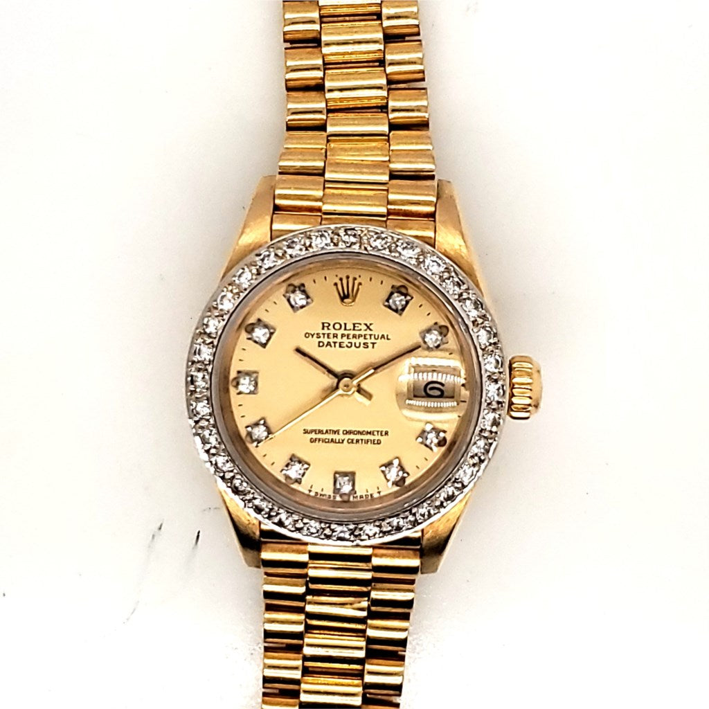 Pre-Owned 1985 18Kt Yellow Gold Rolex Presidential With A Diamond Bezel And Dial