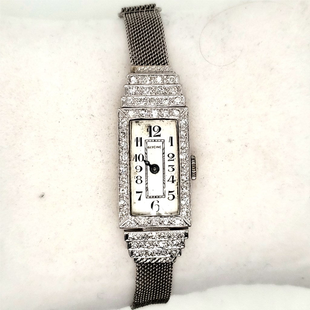 Pre-Owned Art Deco Platinum And Diamond Glycine Dinner Watch