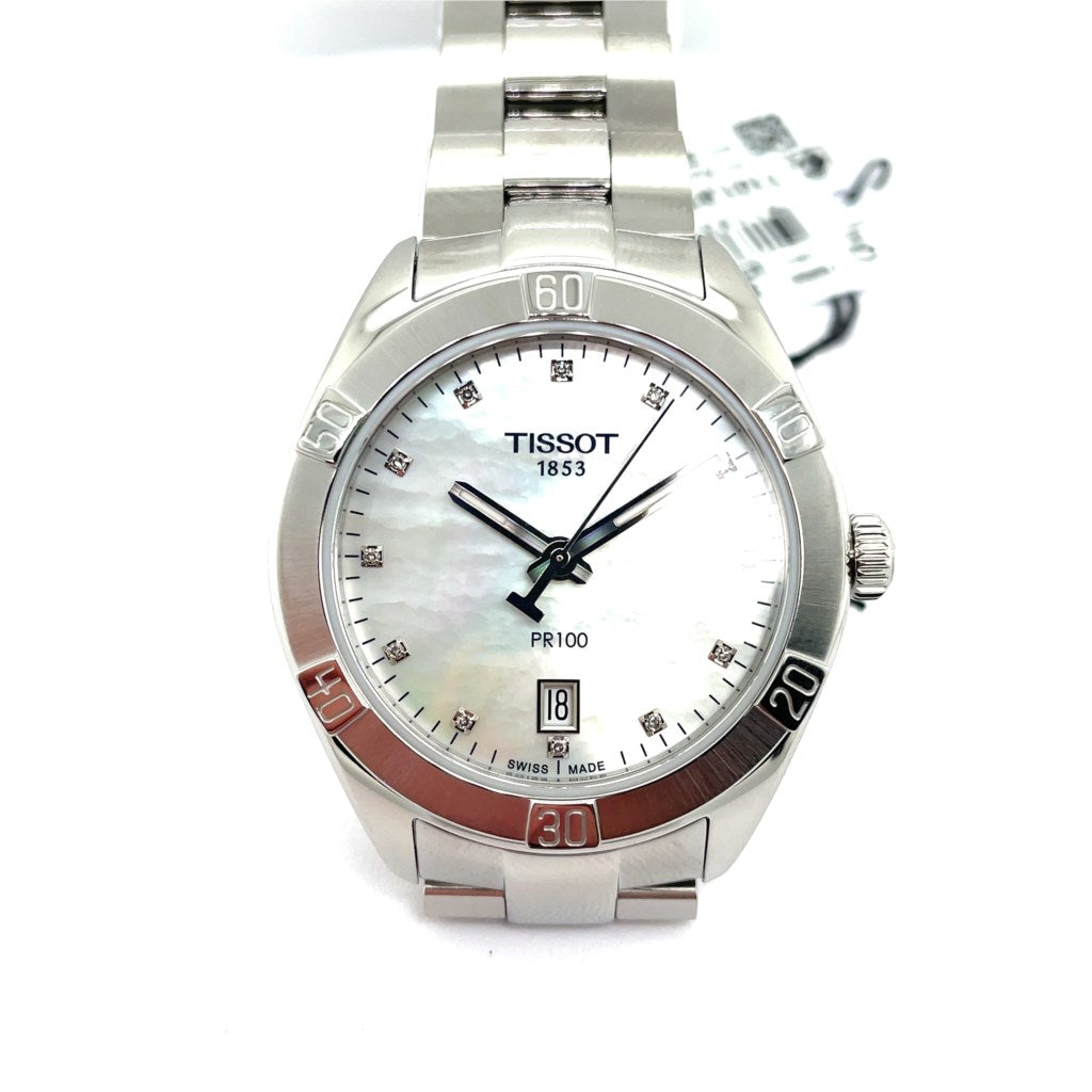 Tissot Pr100 Chic Lds Stainless Steel Case/Bracelet Mother Of Pearl Diamond Dial Watch