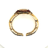 Vintage 18Kt Yellow Gold Cuff Bracelet Watch With Diamonds and Rubies