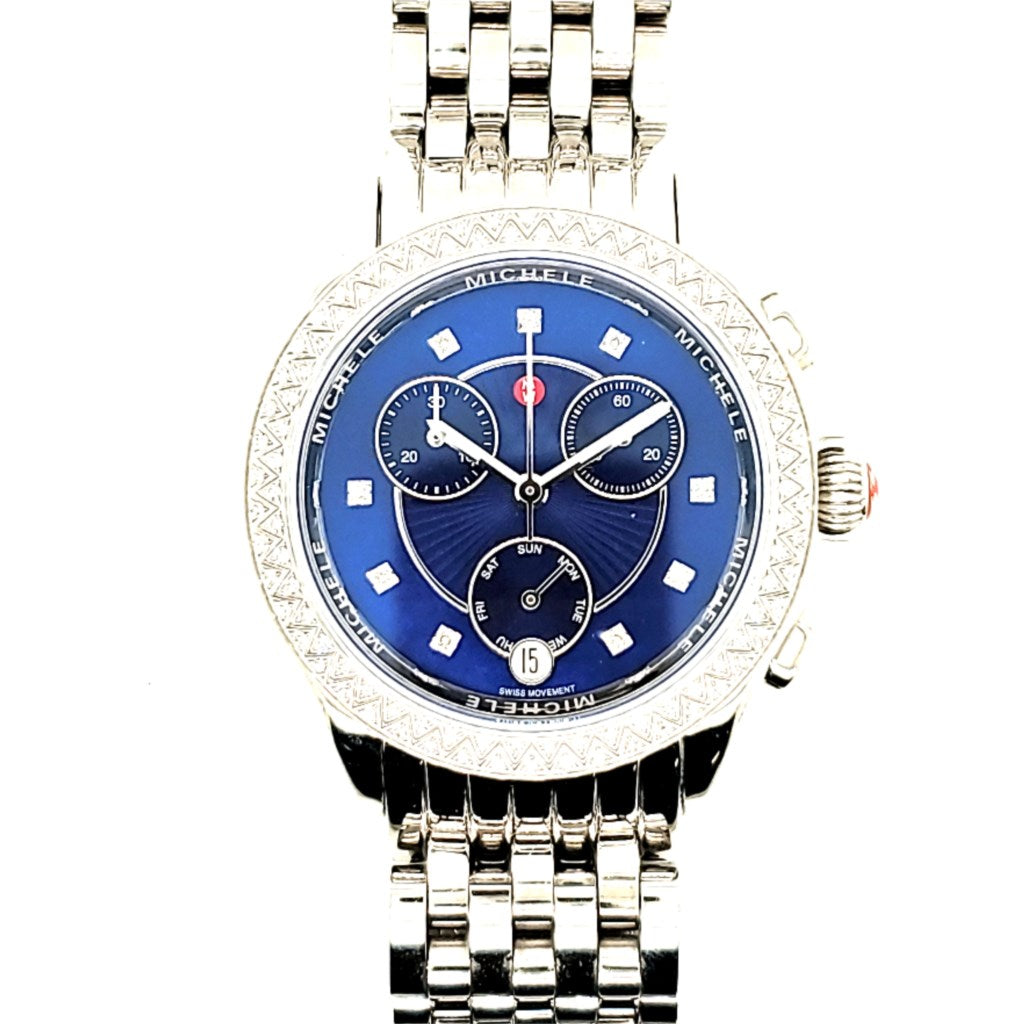 Michele Belmore Stainless Steel And Diamond Chronograph Watch