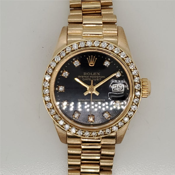 Pre-owned 1977 Ladys 18kt Yellow Gold and Diamond Rolex Presidential