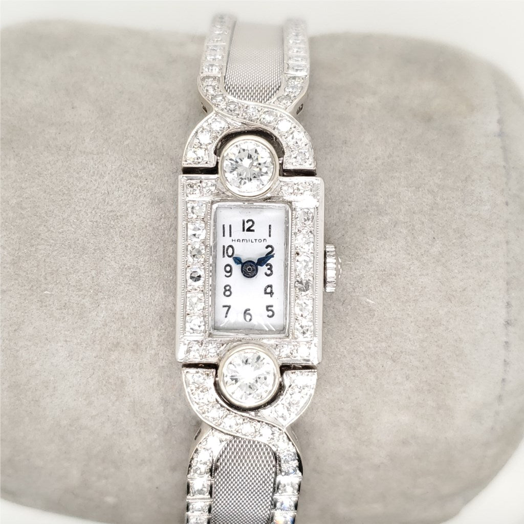 Vintage Hamilton Platinum and 14kt White Gold Diamond Ladys Wrist Watch