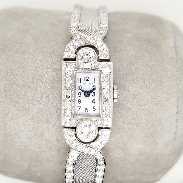 Vintage Hamilton Platinum and 14kt White Gold Diamond Ladys Wrist Watch