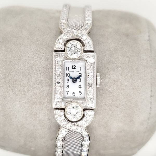 Vintage Hamilton Platinum and 14kt White Gold Diamond Ladys Wrist Watch