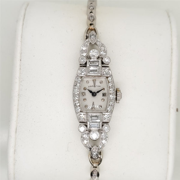Vintage Hamilton Platinum and 14kt White Gold Diamond Ladys Wrist Watch