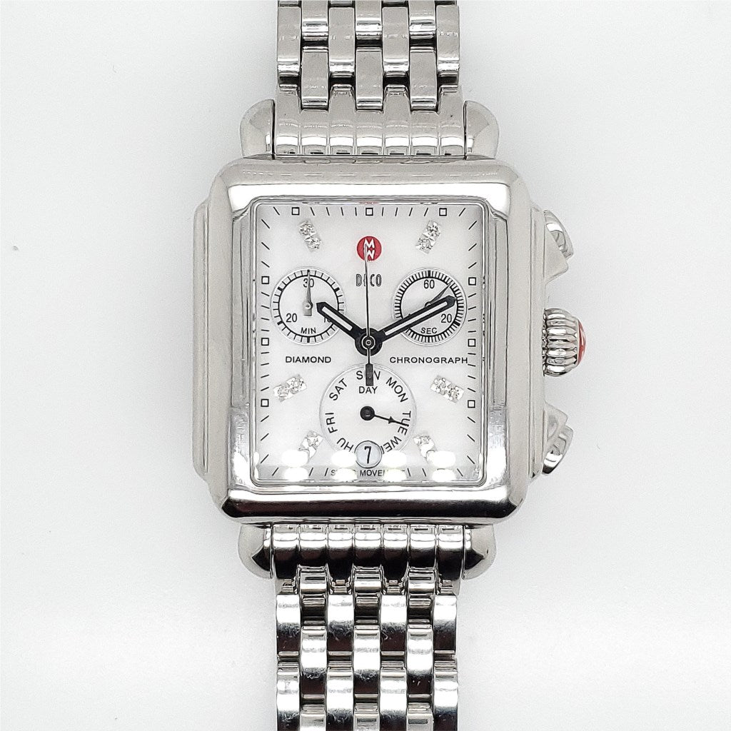 NIB Michele Madison Stainless Steel Diamond Faced Watch