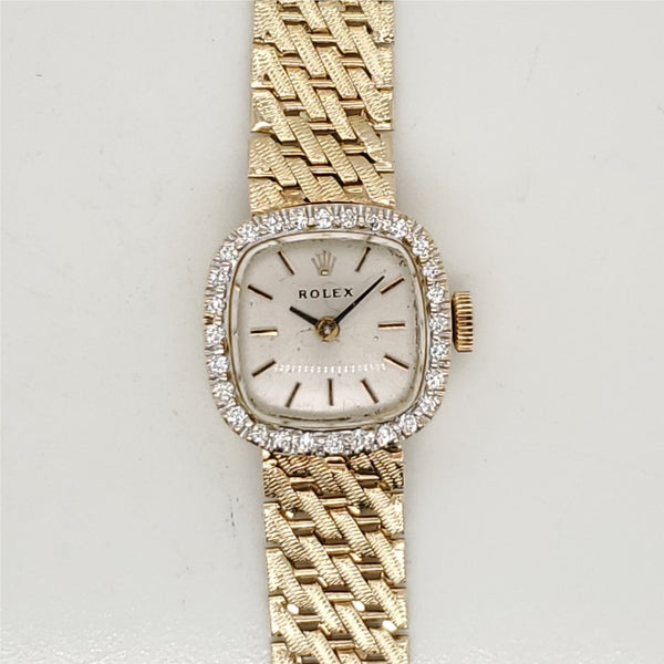 Vintage 14Kt Yellow Gold And Diamond Rolex Ladys Watch