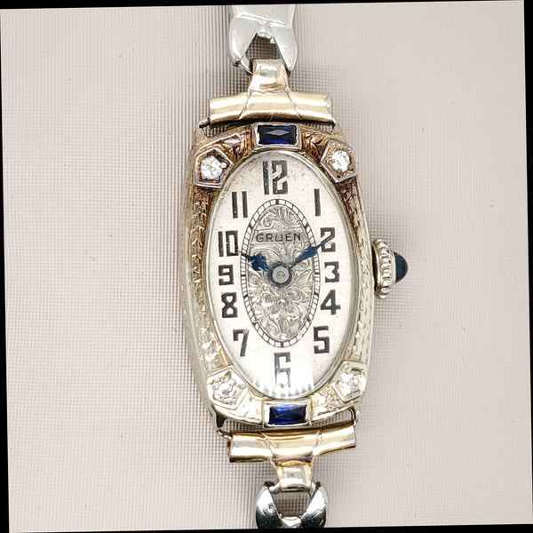 Pre-Owned Art Deco 14kt White Gold Sapphire and Diamond Gruen Watch