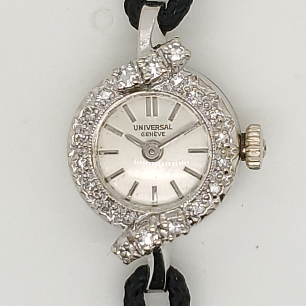 Vintage Universal Geneve 14kt white gold and diamond dinner watch