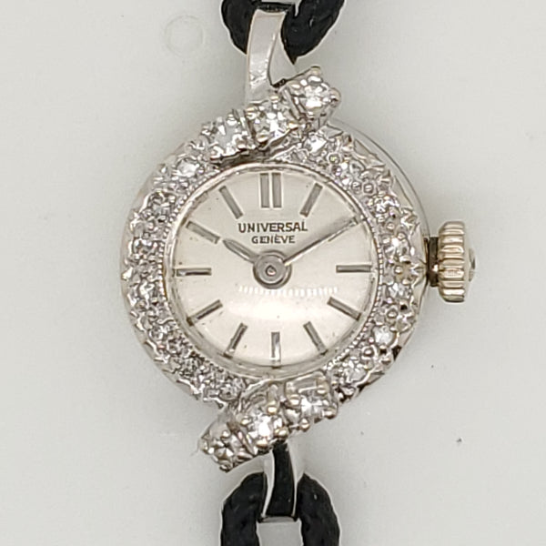 Vintage Universal Geneve 14kt white gold and diamond dinner watch