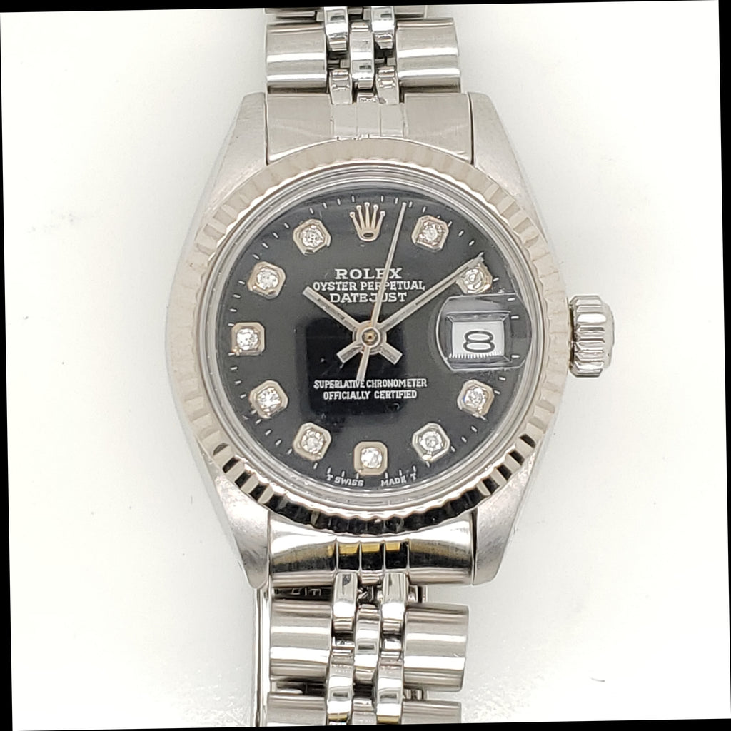 Pre-owned 1980 Ladys 28Mm Stainless Steel And Diamond Rolex Datejust Watch