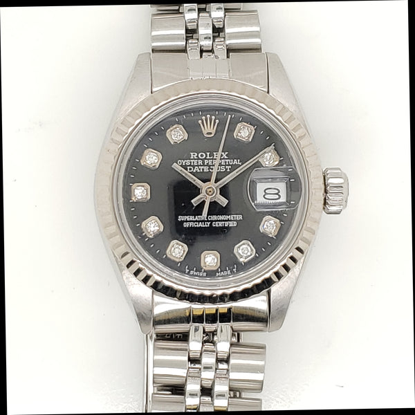 Pre-owned 1980 Ladys 28Mm Stainless Steel And Diamond Rolex Datejust Watch