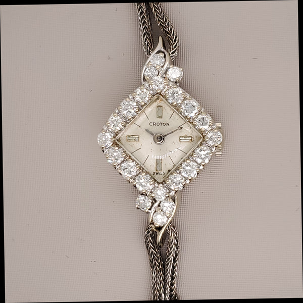 Vintage 14kt White Gold and Diamond Croton Dinner Watch