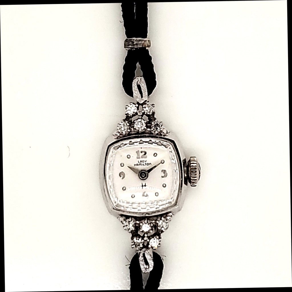 Pre-Owned  Vintage 14kt White Gold and Diamond Ladys Hamilton Watch