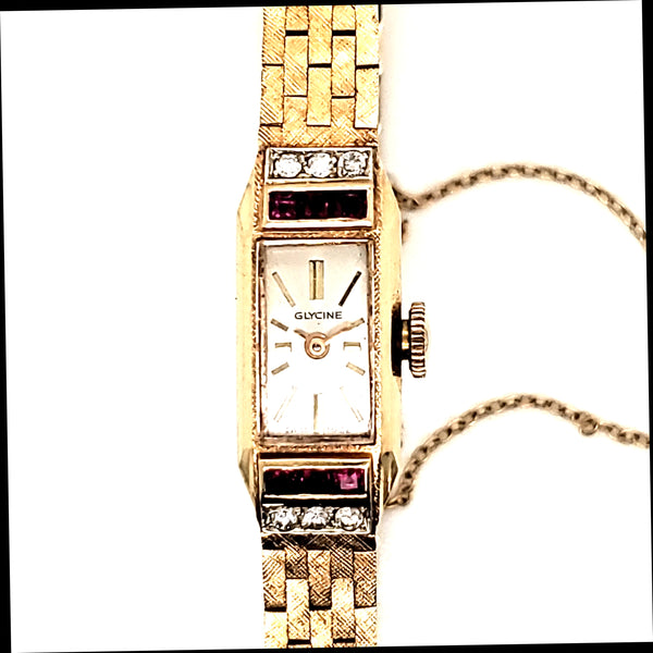 Vintage 14kt Yellow Gold Ruby and Diamond Watch