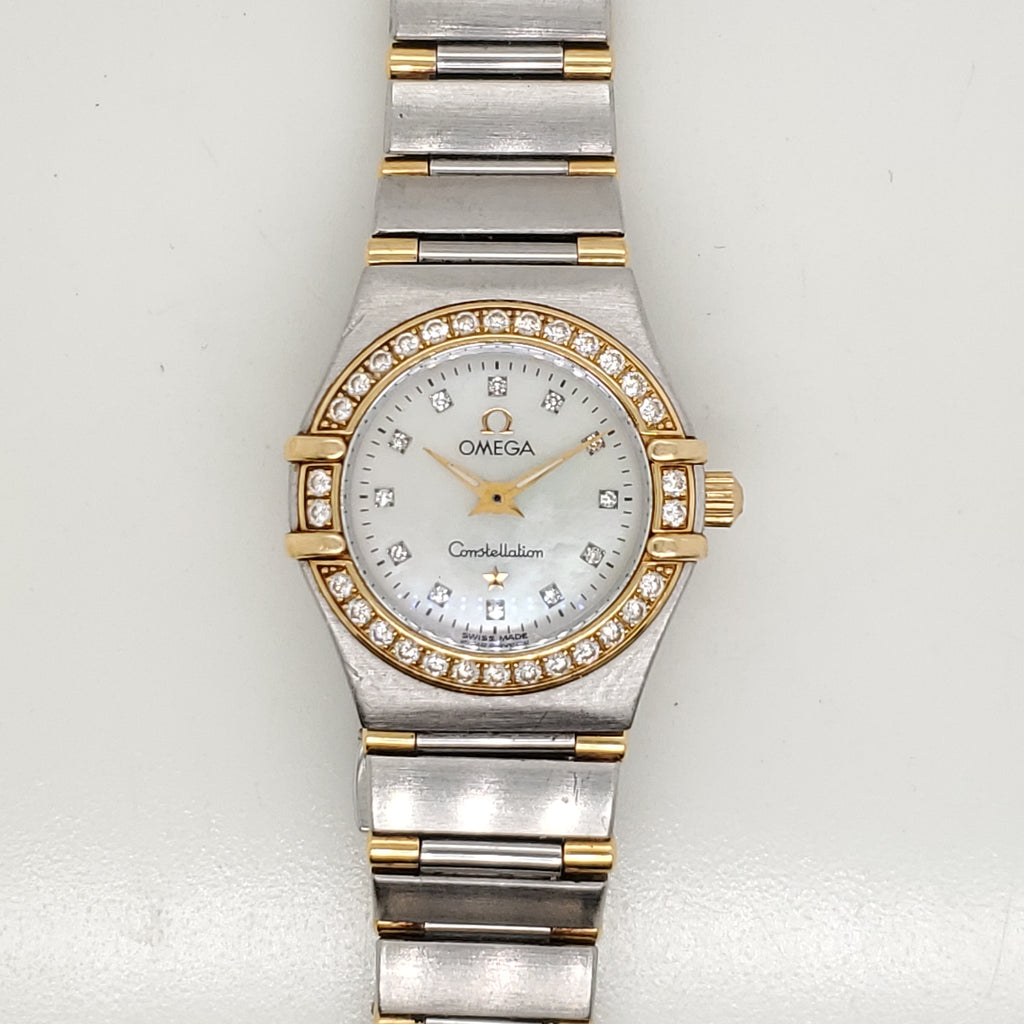 Ladys Stainless Steel and Yellow Gold Diamond Omega Constellation