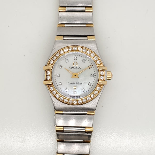 Ladys Stainless Steel and Yellow Gold Diamond Omega Constellation