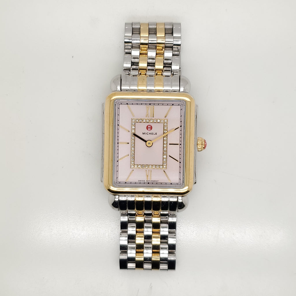 Michele Deco Stainless Steel And Yellow Gold Diamond Dial Watch