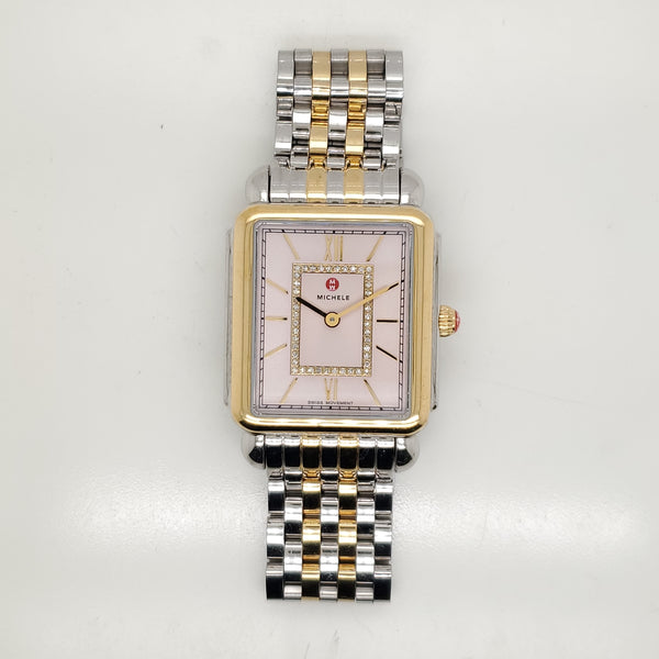 Michele Deco Stainless Steel And Yellow Gold Diamond Dial Watch