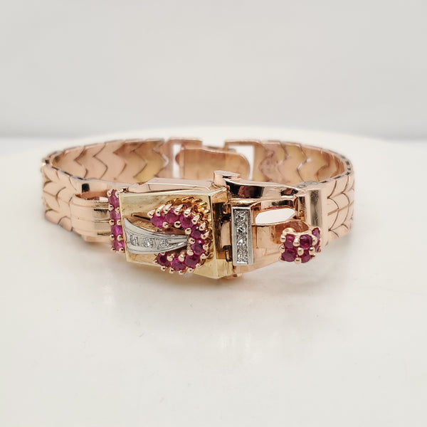 1940s Retro 14Kt Rose Gold And Ruby Watch