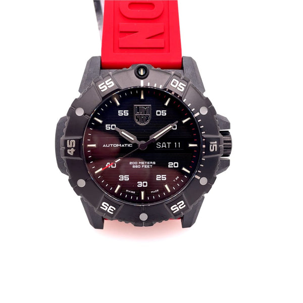 Luminox Mc Seal Automatic 3860 Series Black Stamped Dial With White Print On A Red Rubber Strap Xs.3875