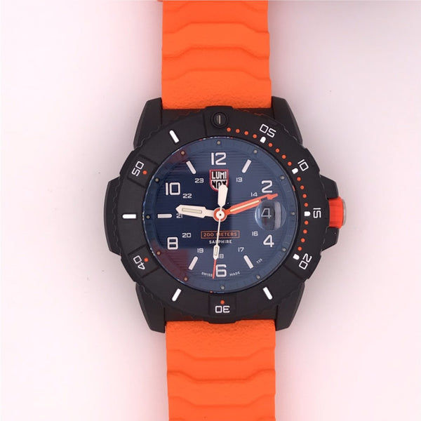 Luminox Navy Seal 45Mm Carbonox Case Sapphire Crystal Navy Blue Dial Orange Hands And Orange Rubber Strap Xs.3603