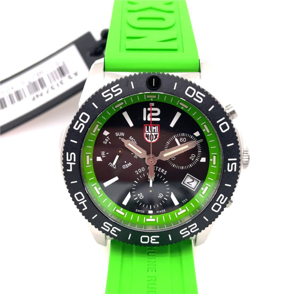 Luminox Pacific Diver 3140 Chronograph Watch Green Ring Stainless Steel Case Sapphire Crystal Green Rubber Strap Xs.3157.NF