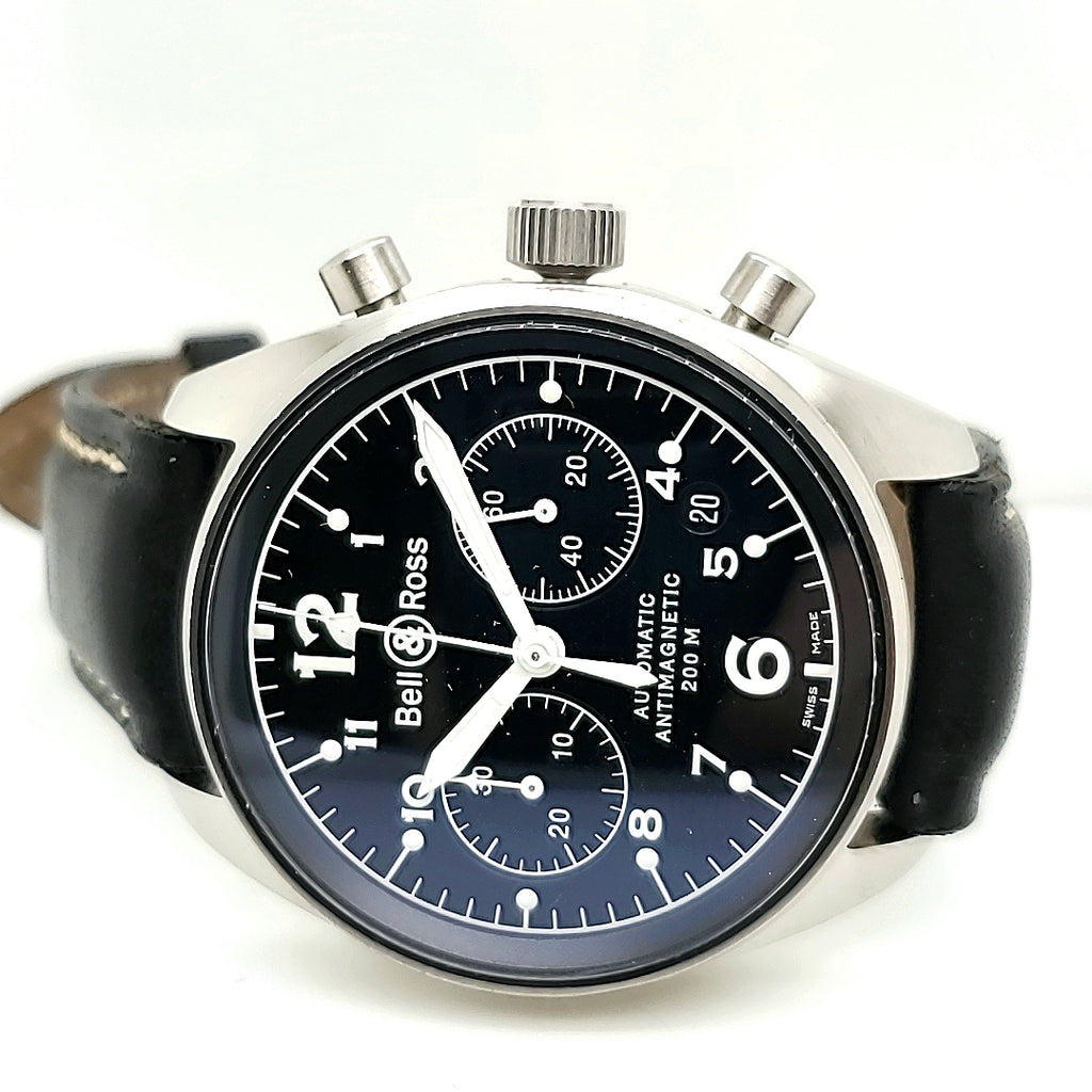 Bell & Ross Automatic Chronograph Black Dial Leather Band