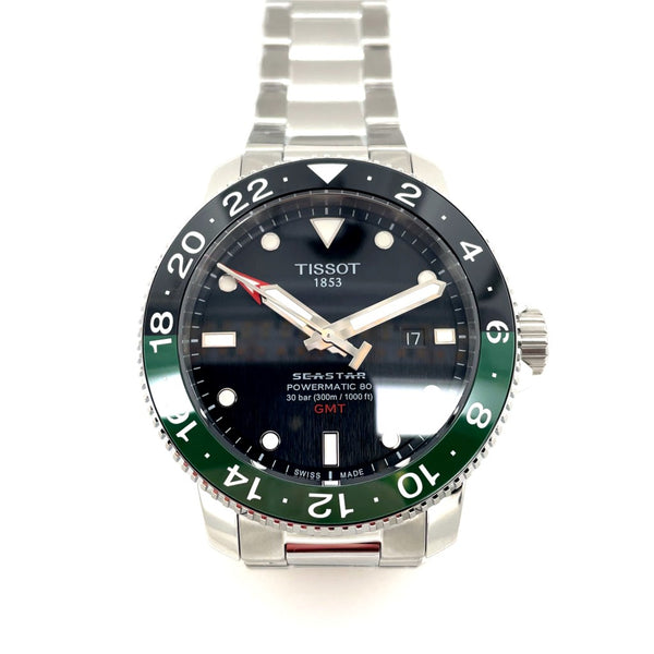 Tissot GMT Seastar Limited Edition 25J Automatic Pw80 Stainless Steel Case/Bracelet Black/Green Ceramic Bezel With Black Dial And Sapphire Crystal T1204291105101