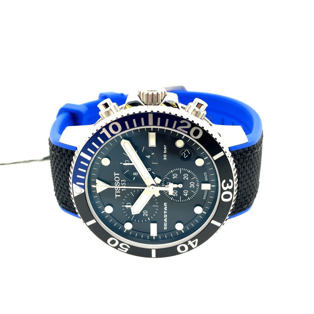 Tissot Seastar 1000 Gents Stainless Steel Watch Blue-Black Chronograph Dial Quartz Movement Blue/Black Syn Strap T1204171705103