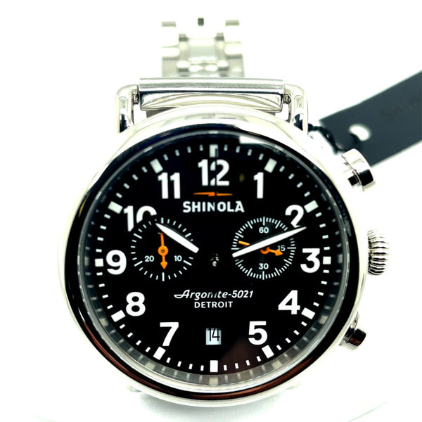 Shinola 41Mm Runwell 2 Eye Chronograph Argonite-5021 Movement Stainless Steel Bracelet/Case Black Dial Sapphire Crystal Style# 120266187