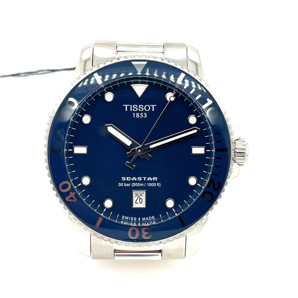 Tissot Seastar 1K  Gts Watch Stainless Steel Quartz Movement With Sapphire Crystal Screw Down Crown Blue Bezel And Dial T1204101104100