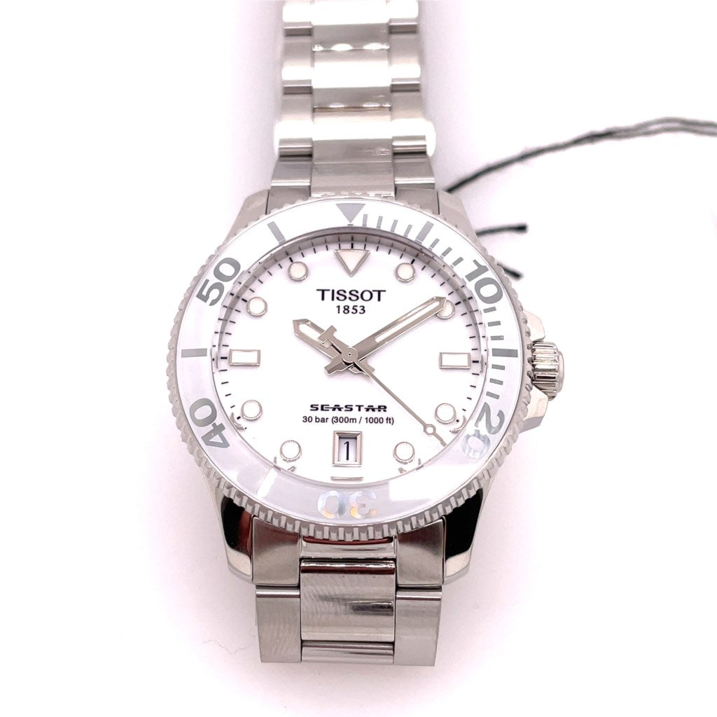 Tissot Seastar Watch Stainless Steel Case/ Bracelet With White Rubber Interchangeable Strap Quart Movement White Bezel/ Dial Sapphire Crystal T1202101101100